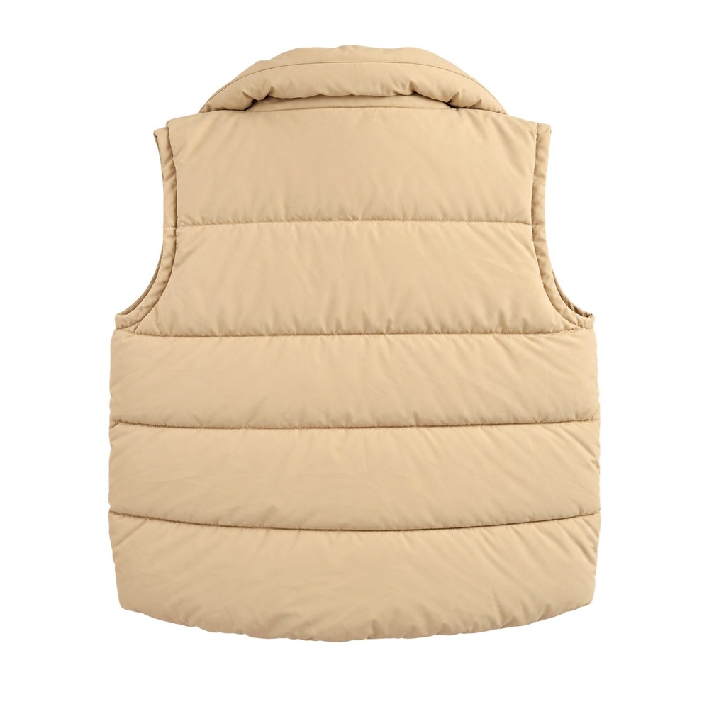 Women's Beige Puffer Vest Size Medium Quilted Zip Up High Collar